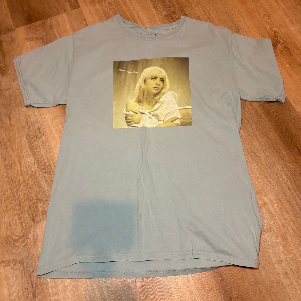 Billie Eilish 2021 Happier Than Ever Green Graphic Tour T-Shirt Sz L Lash Music